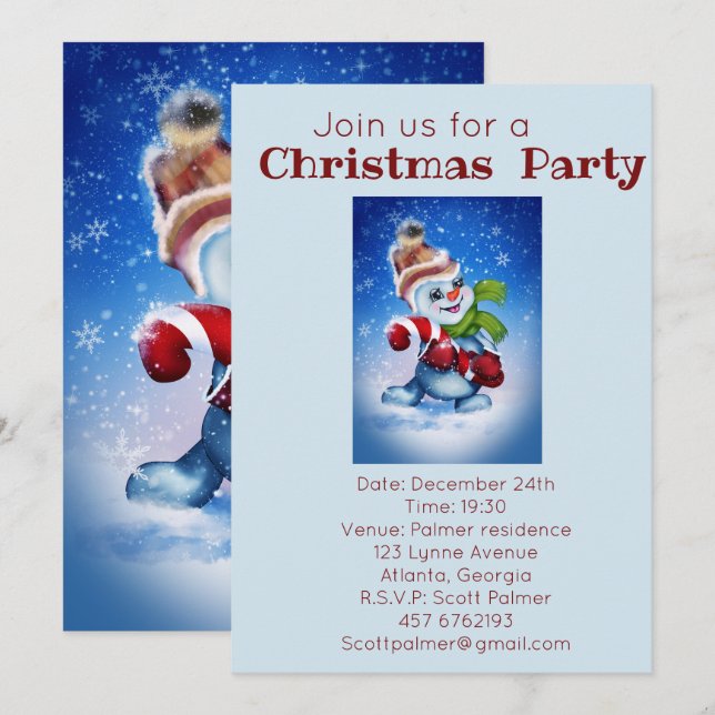 Snöman med halsduk inbjudningar (Fram/baksida)