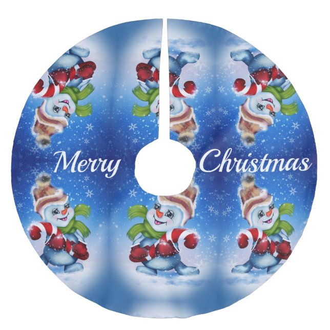 Snöman med halsduk julgransmatta borstad polyester (Framsidan)