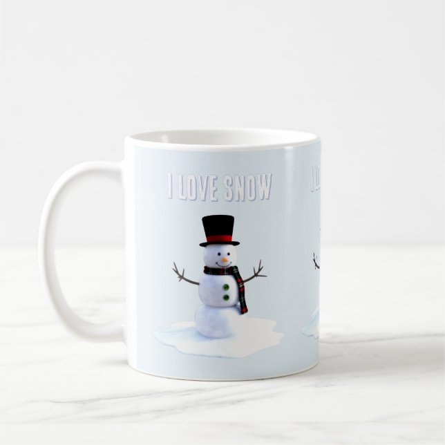 Snöman med hatt och halsduk. Jag älskar snö Kaffemugg (Vänster)