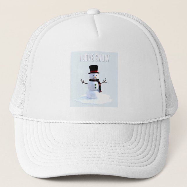 Snöman med hatt och halsduk. Jag älskar snö Keps (Framsida)