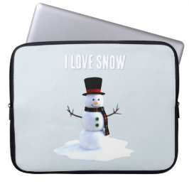 Snöman med hatt och halsduk. Jag älskar snö Laptop Fodral