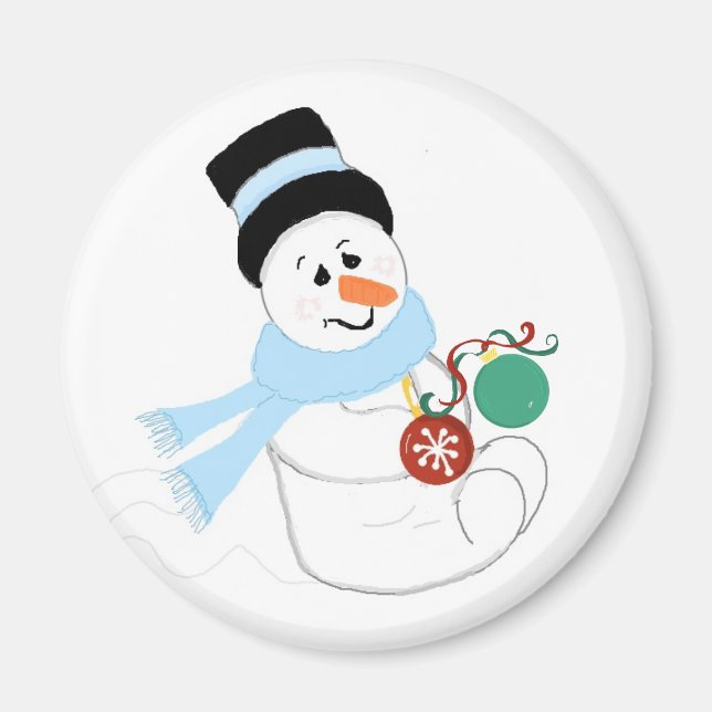 Snöman med juldekorationer magnet (Framsidan)