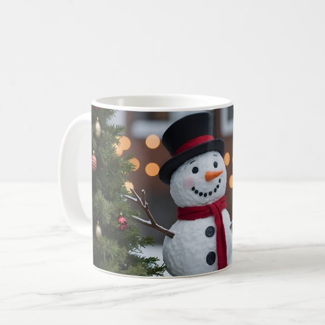 Snöman med julgranar på vintern kaffemugg (Framsida vänster)