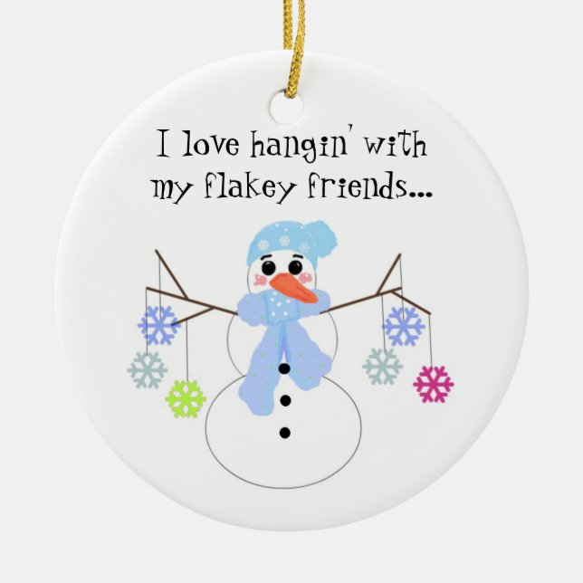 Snöman med rolig text julgransprydnad keramik (Framsidan)