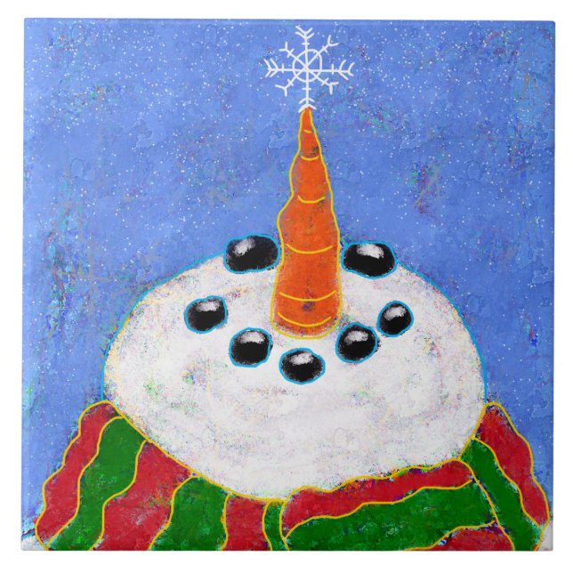 Snöman med snöflinga abstrakt konst  kakelplatta (Framsidan)