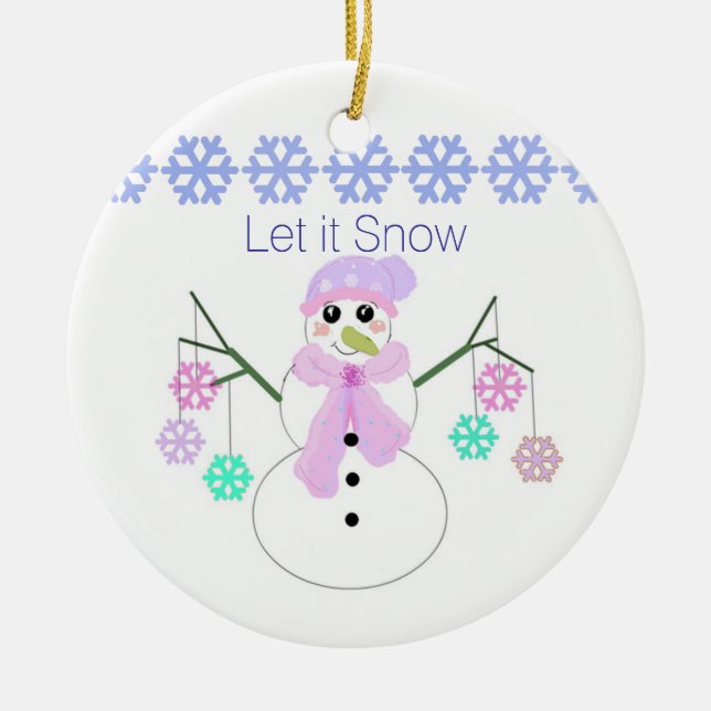 Snöman med snöflingor julgransprydnad keramik (Framsidan)