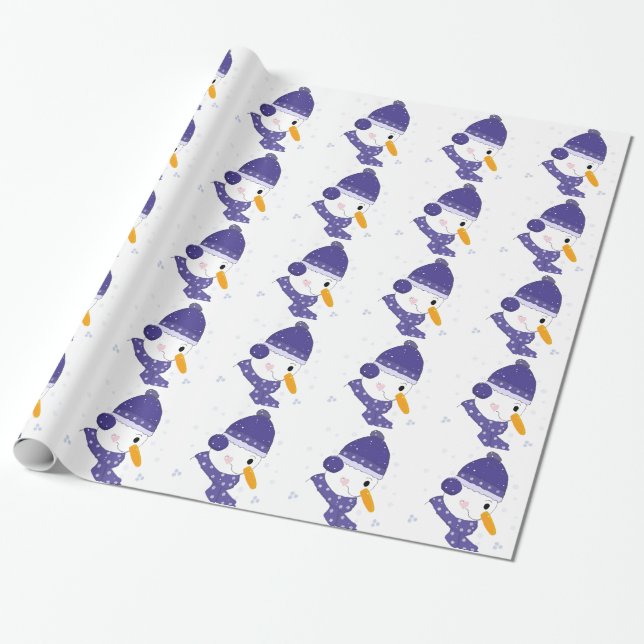 Snöman med snöflingor presentpapper (Utrullad)