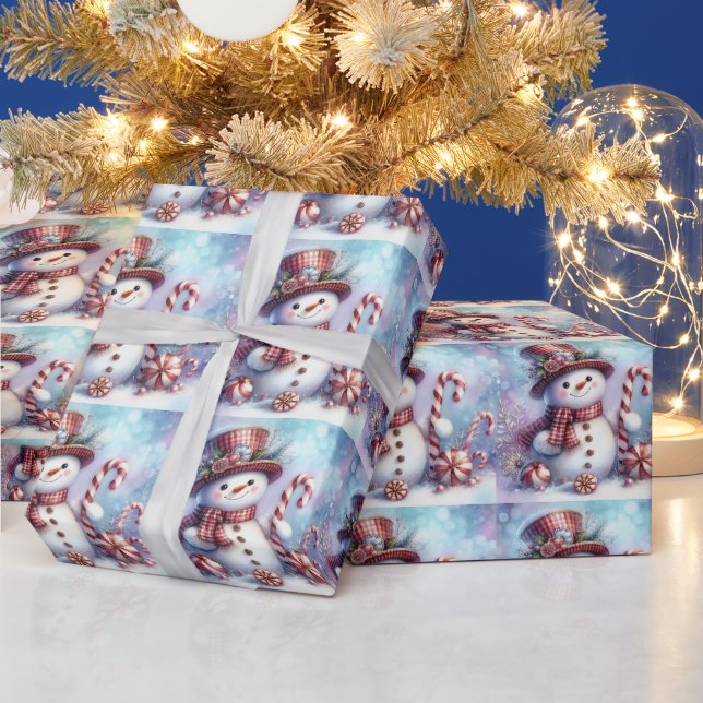 Snöman med sockerrör och pepparmyntor  presentpapper (Helgdagar)