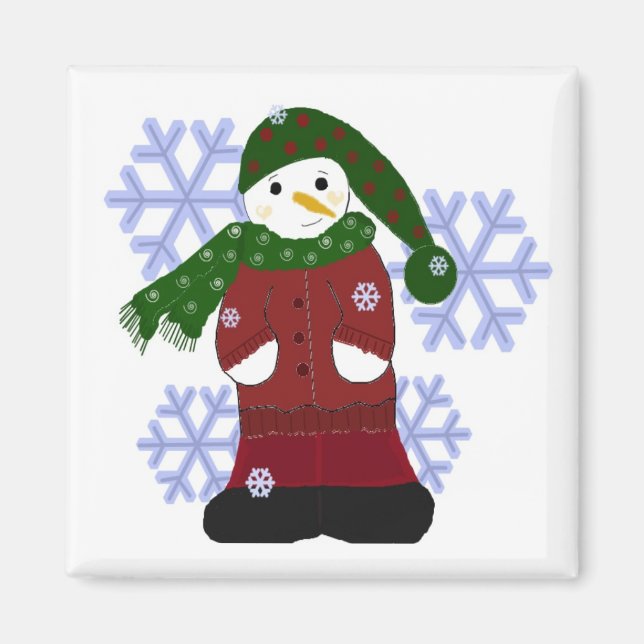 Snöman med stora snöflingor magnet (Framsidan)