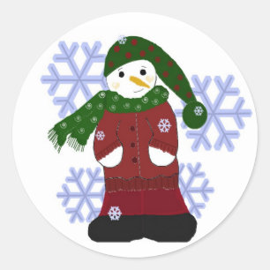 Snöman med stora snöflingor runt klistermärke