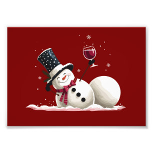 Snöman Med Vin Julpresent Xmas Högtid Fototryck