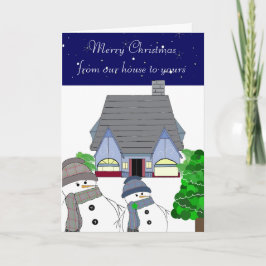 Snömän och mysigt hus helgkort