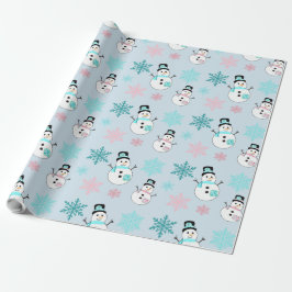 Snömän och snöflingor Teal och Rosa Jul Presentpapper