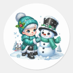 Snöman Runt Klistermärke