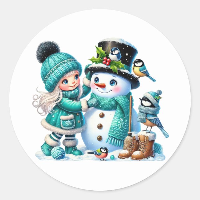 Snöman Runt Klistermärke (Framsida)
