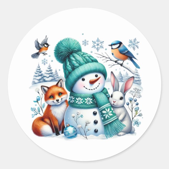 Snöman Runt Klistermärke (Framsida)
