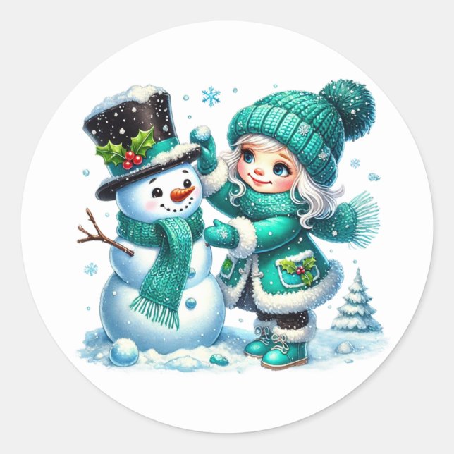 Snöman Runt Klistermärke (Framsida)