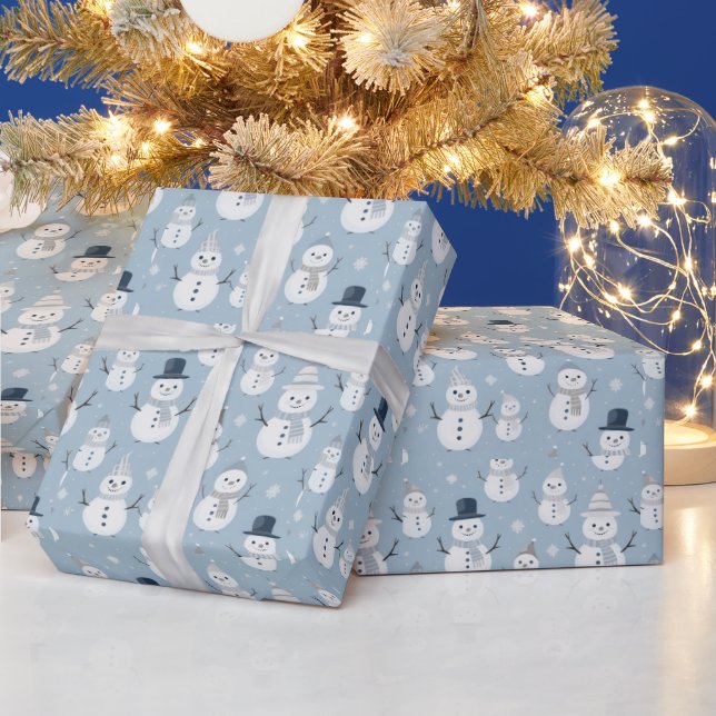 Snömän Snöflingor Blå Modern Jul Presentpapper (Helgdagar)