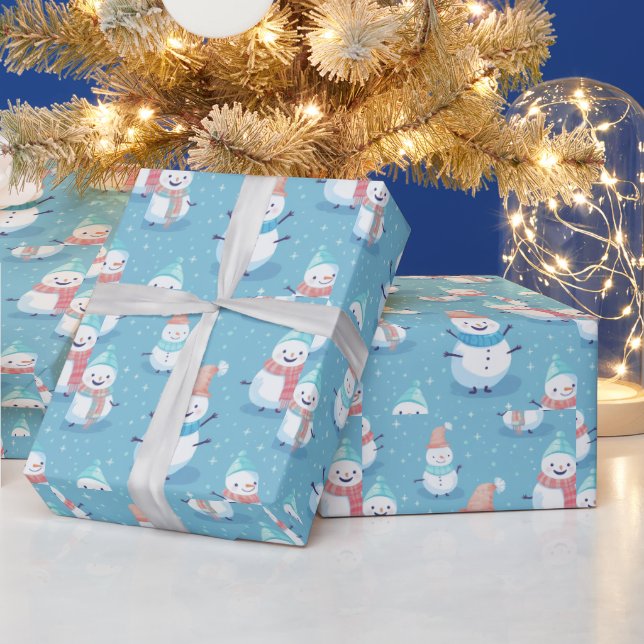 Snömän Snöflingor Blå Modern Jul Presentpapper (Helgdagar)