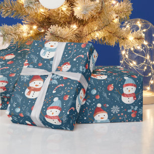 Snömän Snöflingor Godisstavar Grön jul Presentpapper
