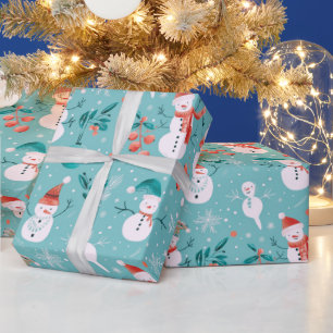Snömän Snöflingor Julgran Löv Grön Jul Presentpapper
