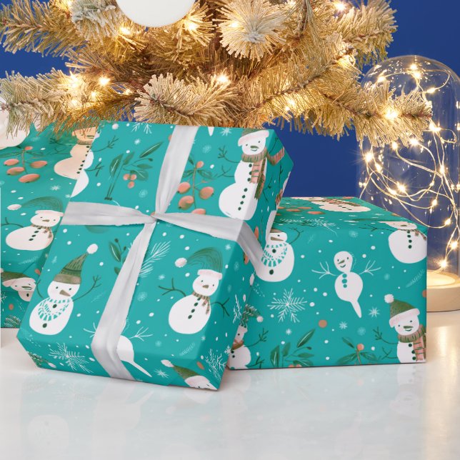 Snömän Snöflingor Julgran Löv Grön Jul Presentpapper (Helgdagar)