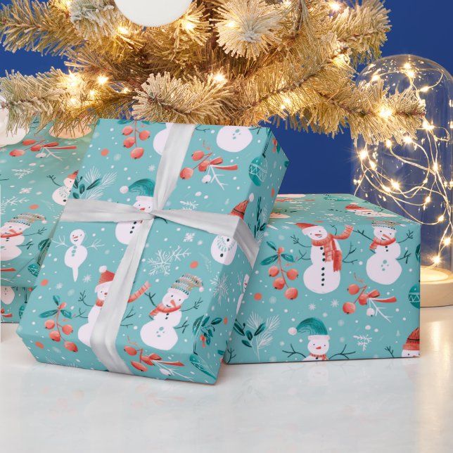 Snömän Snöflingor Jullöv Grön jul Presentpapper (Helgdagar)