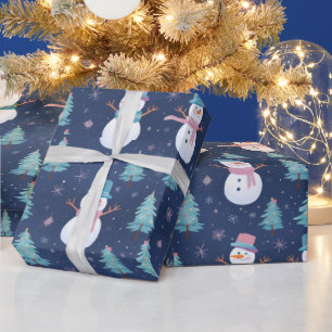 Snömän Snöflingor Träd Modern Jul Presentpapper