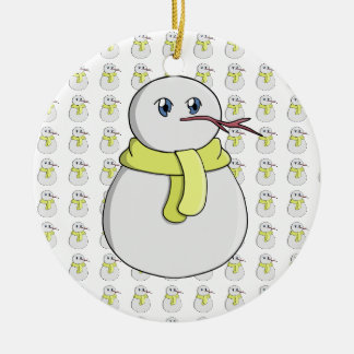 Snöman som bär en gul halsduk julgransprydnad keramik