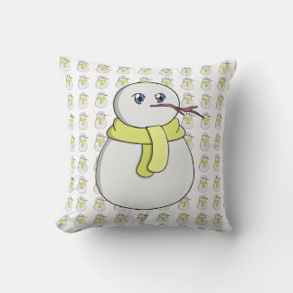 Snöman som bär en gul halsduk kudde