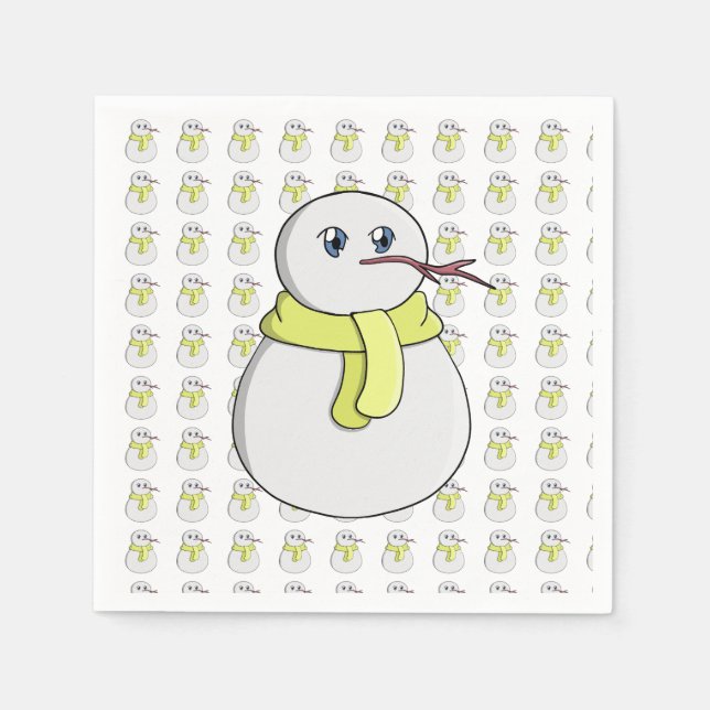 Snöman som bär en gul halsduk pappersservett (Framsidan)