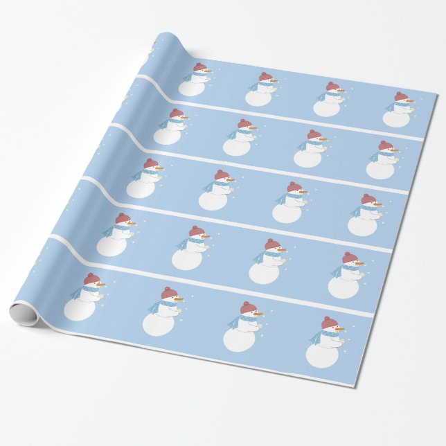 Snöman som håller en magisk snöflinga presentpapper (Utrullad)