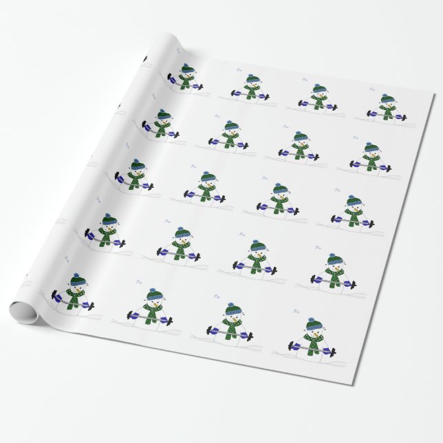 Snöman som lyfter vikter presentpapper (Utrullad)