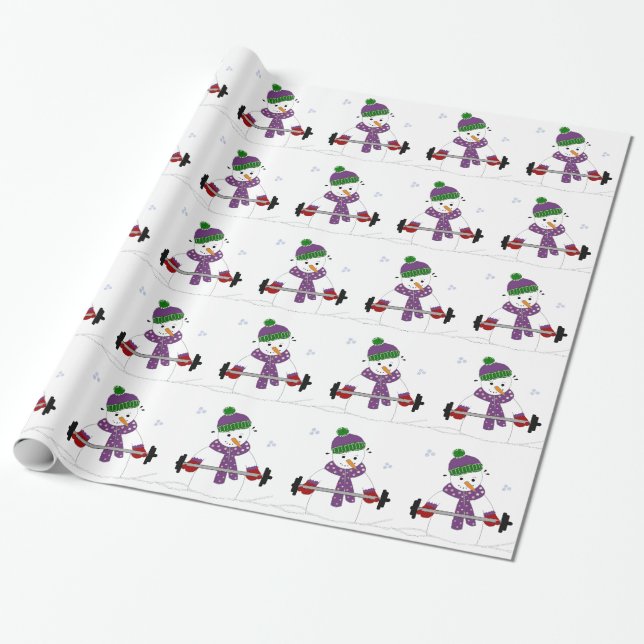 Snöman som lyfter vikter presentpapper (Utrullad)