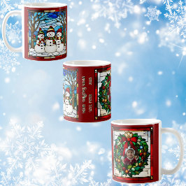 Snömannafamilj Falskt Glasmosaik Kaffemugg