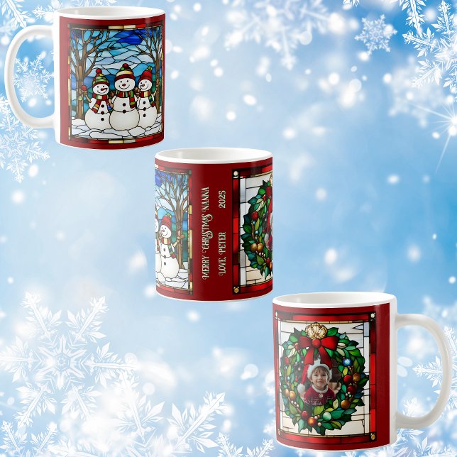 Snömannafamilj Falskt Glasmosaik Kaffemugg (Skapare uppladdad)