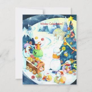 Snömannafamiljen Glad Julfestfirande Inbjudan