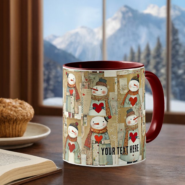 Snömannahjärtan Vinter Kaffemugg (Mug featuring a whimsical pattern with snowmen carrying warm red hearts)