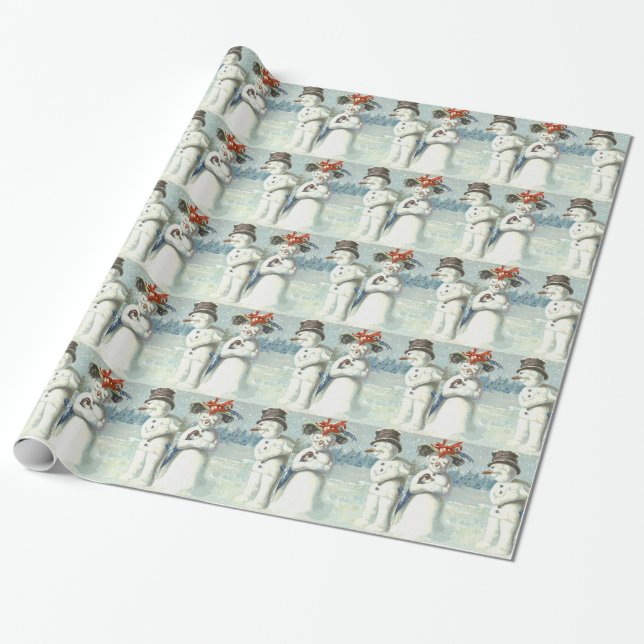 Snömannapar Vinter Snöfält Presentpapper (Utrullad)
