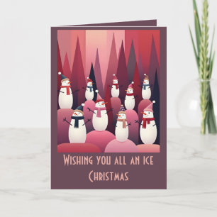 Snömannar Rosa Tema Design Kitschy Jul Kort