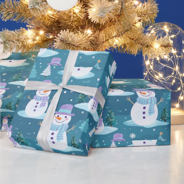 Snömannaträd Snöflingor Modern jul Presentpapper (Helgdagar)