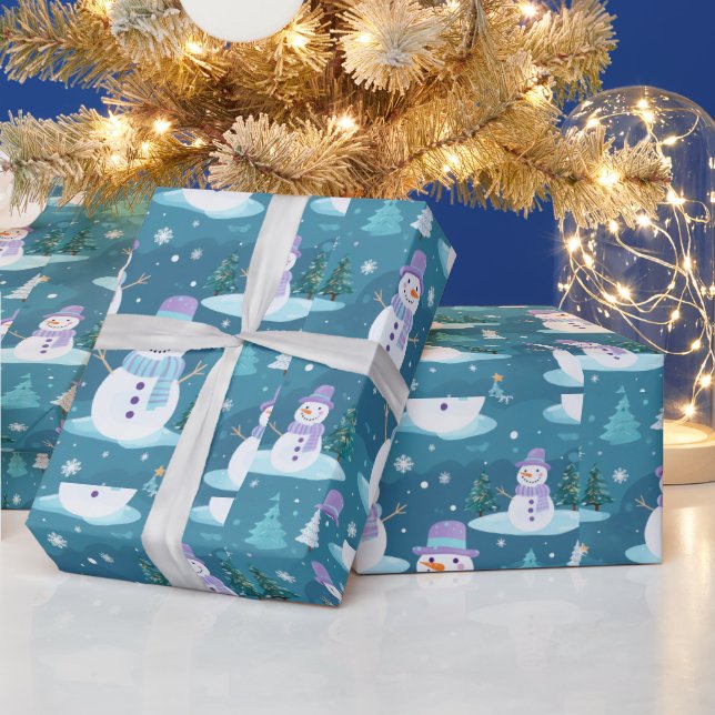 Snömannaträd Snöflingor Modern jul Presentpapper (Helgdagar)