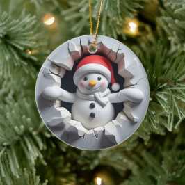 Snömannen 3D-effekt INTE Faktisk 3D Julgransprydnad Keramik