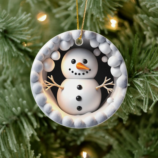 Snömannen 3D-effekt INTE faktisk 3d Julgransprydnad Keramik (Träd)
