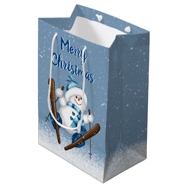 Snömannen åker skidor i snöflingor  (Framsidan Vinklad)