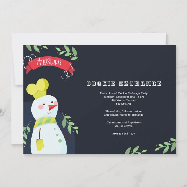 Snömannen Bakers kakor utbytesfest inbjudan (Framsida)