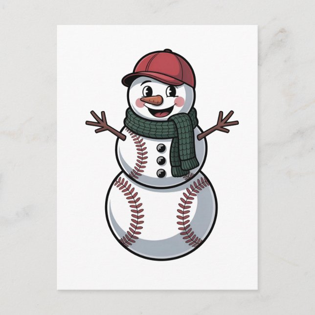 Snömannen Baseboll Jul Tomte Baseboll Sport Meddelande Vykort (Framsida)