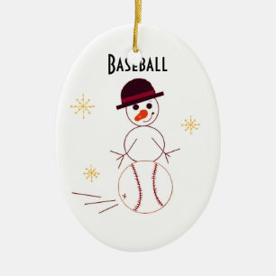 Snömannen basebollspelare julgransprydnad keramik