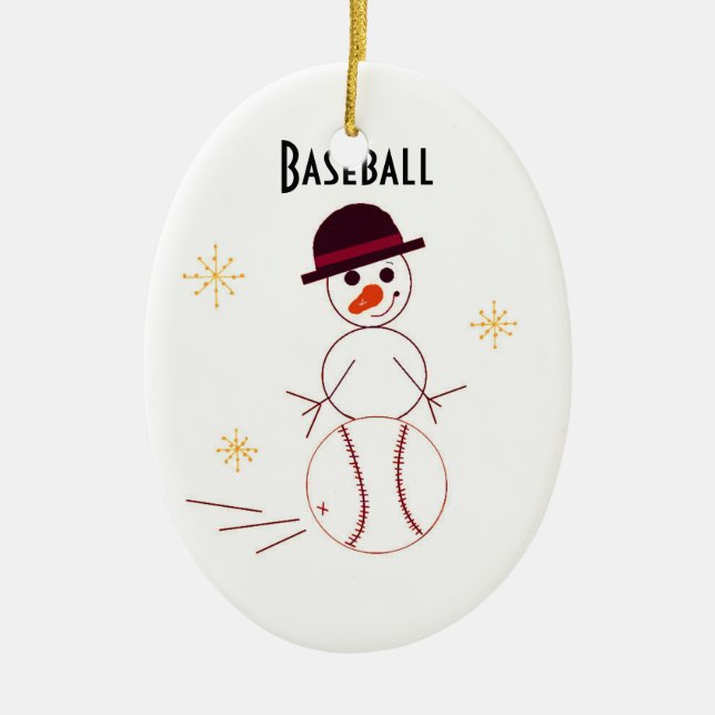 Snömannen basebollspelare julgransprydnad keramik (Framsidan)