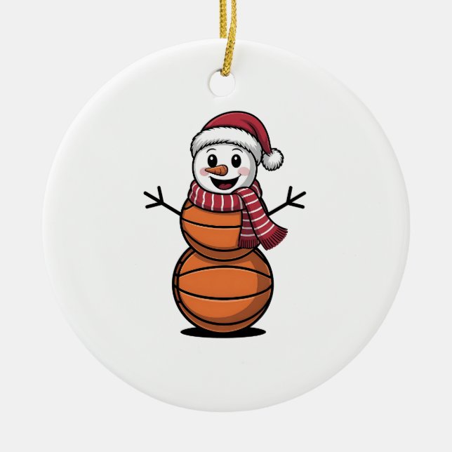 Snömannen Basket Christmas Sportälskare  Julgransprydnad Keramik (Framsidan)